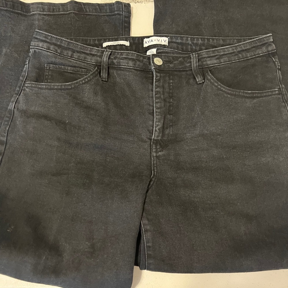 Ava & Viv Womens Wide Leg High Rise Black Denim Jeans Plus Size 17